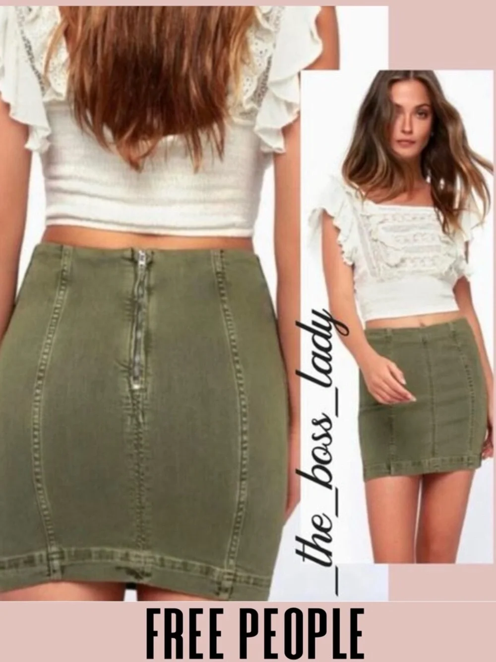Free People mini skirt stretchy military green boho 4